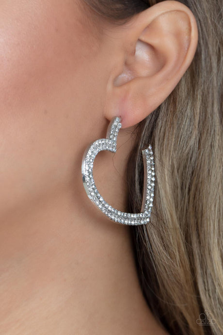 Paparazzi ~  AMORE to Love ~ White Heart Hoop Earrings