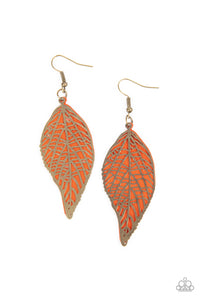 Paparazzi ~ Leafy Luxury ~ Orange and Brass Earrings