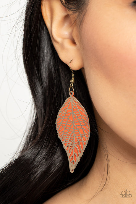 Paparazzi ~ Leafy Luxury ~ Orange and Brass Earrings