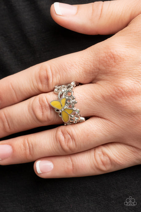 Paparazzi ~ All FLUTTERED Up ~ Yellow Ring with Stretchy Band