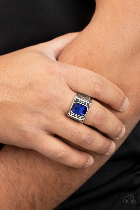 Paparazzi ~ Metro Magnate ~ Men's Blue Ring with Stretchy Band