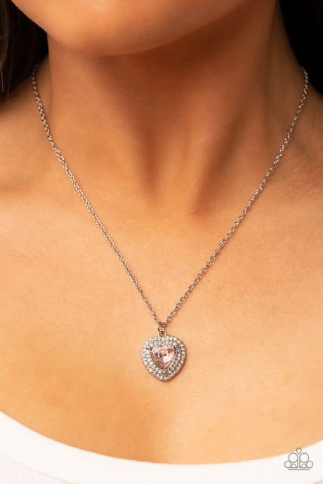 Paparazzi ~ Taken with Twinkle ~ Pink Heart Pendant Necklace Set