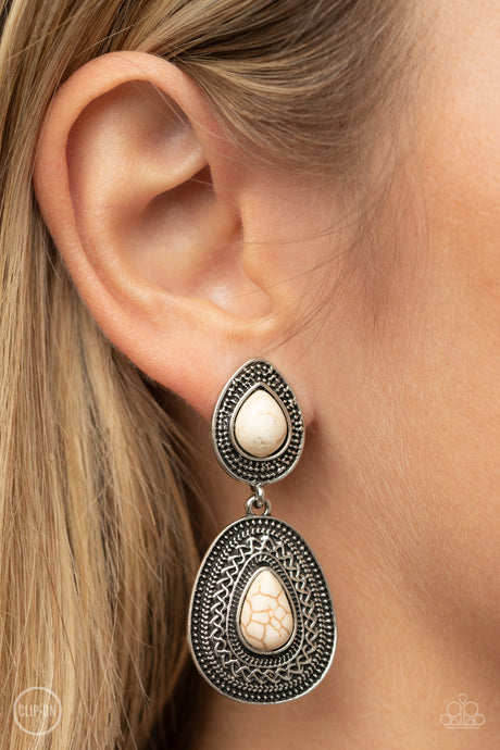 Paparazzi - Country Soul - White Clip-On Earrings