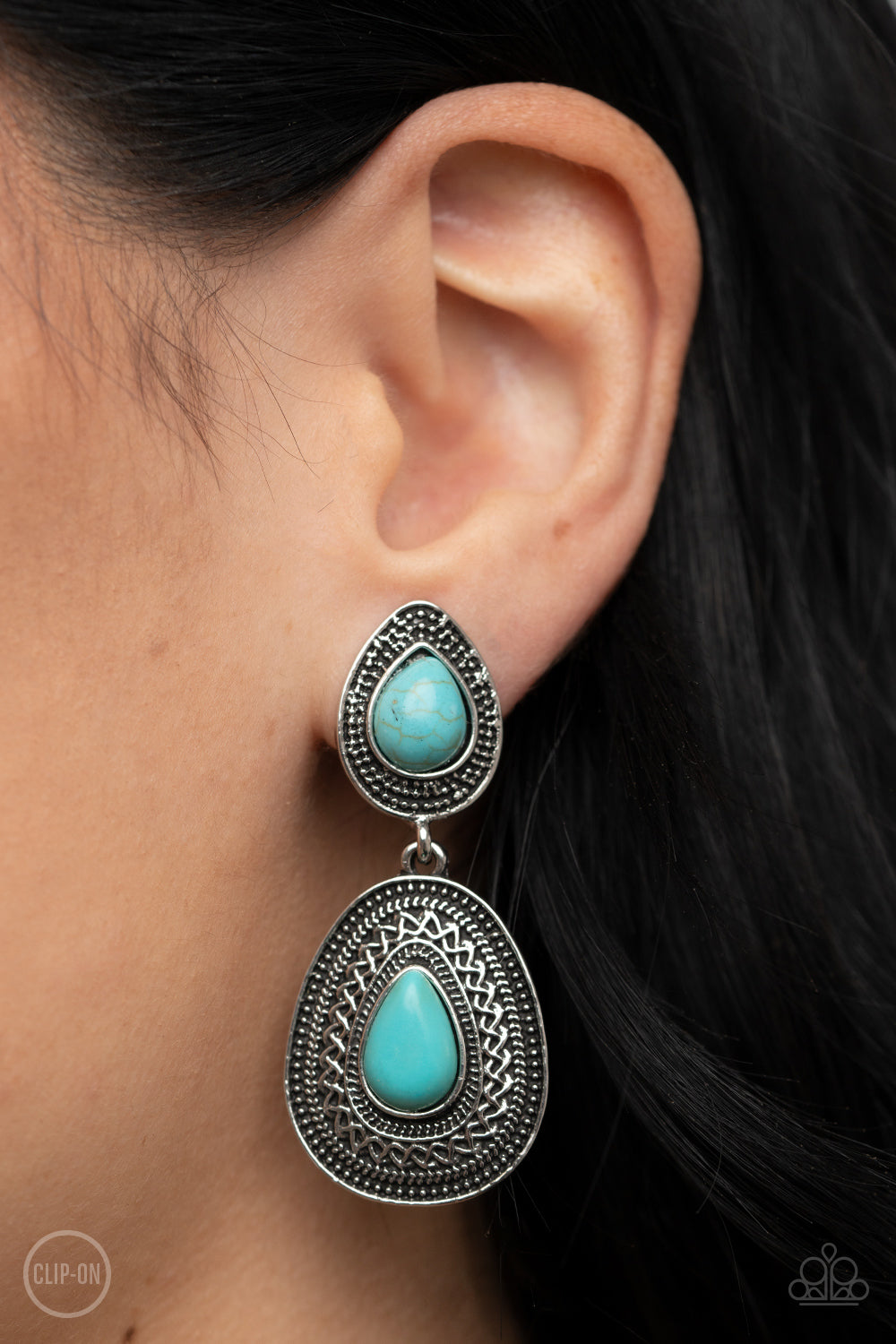 Paparazzi ~ Country Soul ~ Blue Turquoise Clip-On Earrings