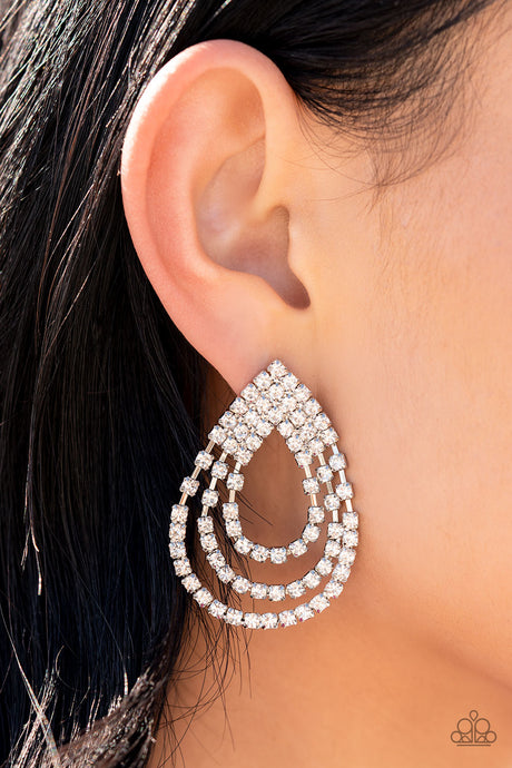 Paparazzi ~ Take a POWER Stance ~ White Rhinestone Post Earrings