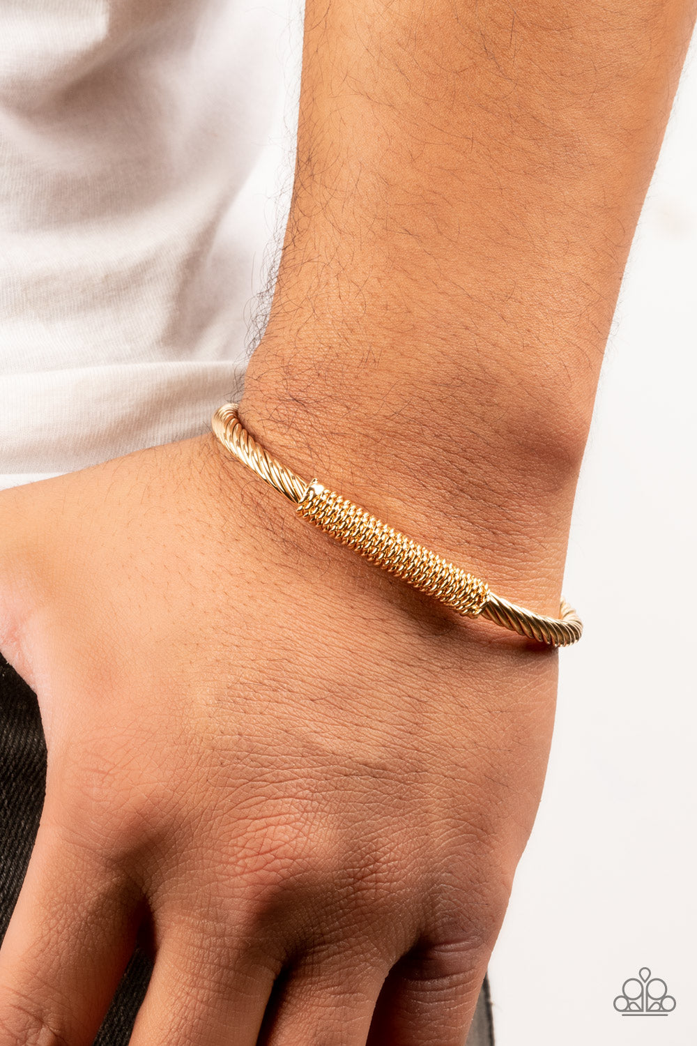 Paparazzi ~ CABLE-Minded ~ Men's Gold Cuff Bracelet