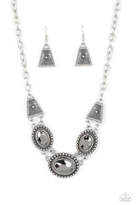 Paparazzi ~ Textured TRAPEZOID ~ Silver Necklace Set
