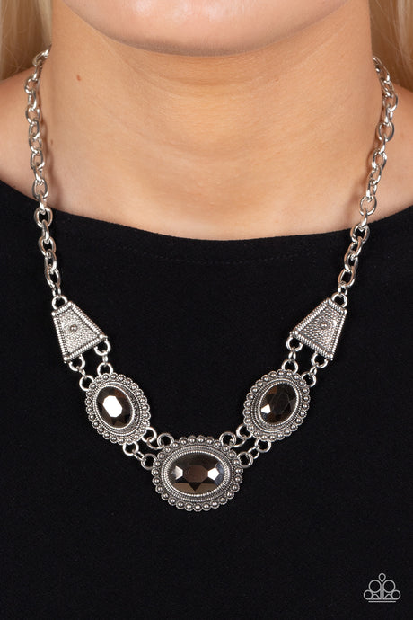 Paparazzi ~ Textured TRAPEZOID ~ Silver Necklace Set