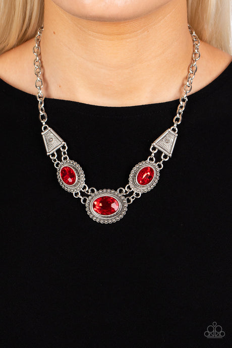 Paparazzi ~ Textured TRAPEZOID ~ Red Necklace Set
