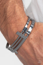Load image into Gallery viewer, Paparazzi ~ Barred Lines ~ Men&#39;s Black/Gunmetal Cuff Bracelet