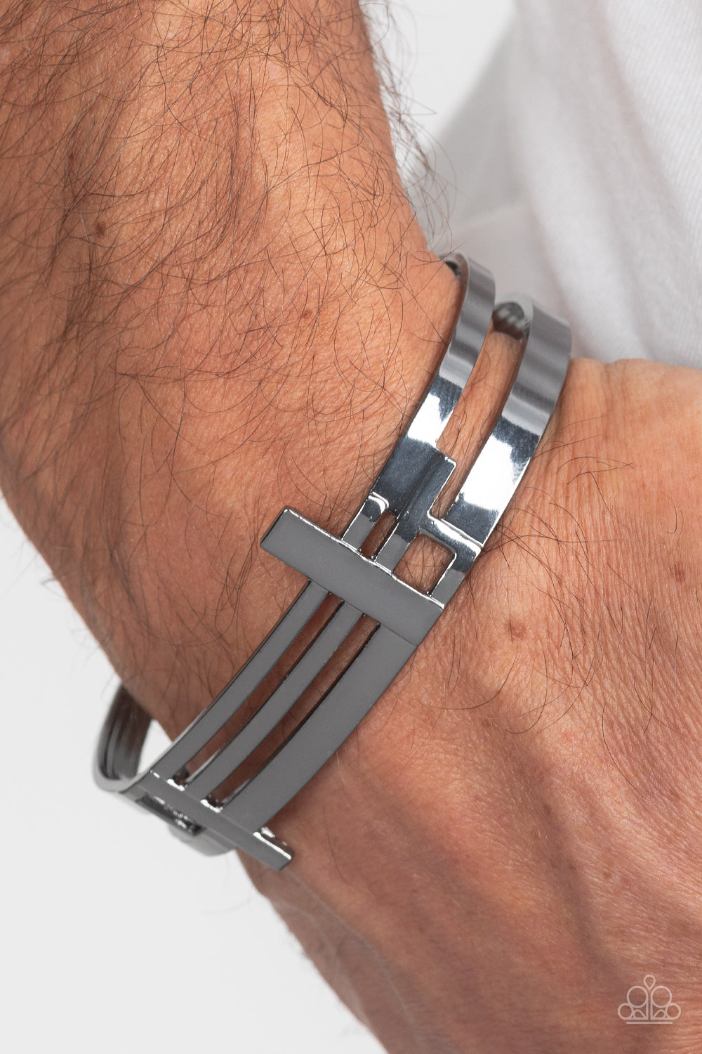 Paparazzi ~ Barred Lines ~ Men's Black/Gunmetal Cuff Bracelet