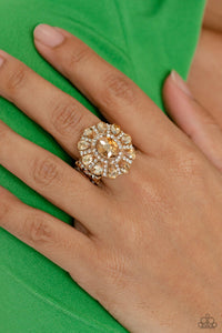 Paparazzi ~ GLIMMER and Spice  ~ Gold Ring with Stretchy Band (Life of the Party Exclusive)