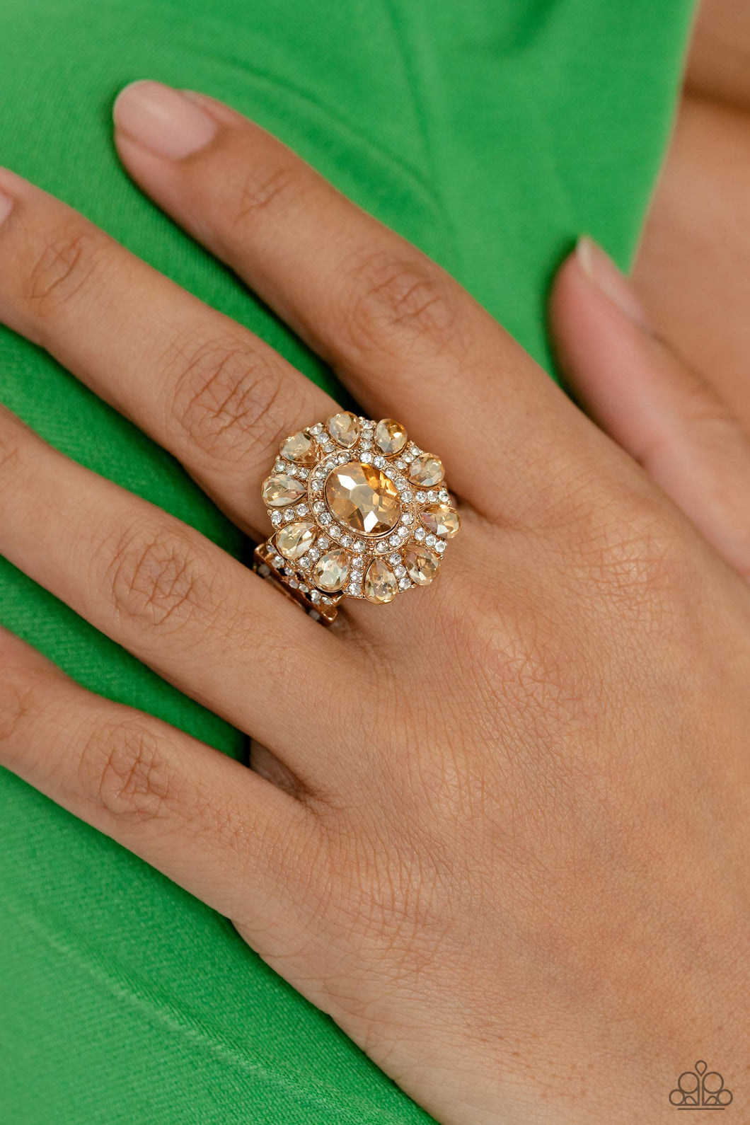 Paparazzi ~ GLIMMER and Spice  ~ Gold Ring with Stretchy Band (Life of the Party Exclusive)