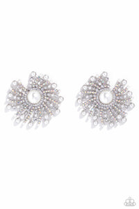 Paparazzi ~ Fancy Fireworks ~ White Pearl and Rhinestone Earrings (Life of the Party Exclusive)