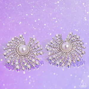 Paparazzi ~ Fancy Fireworks ~ White Pearl and Rhinestone Earrings (Life of the Party Exclusive)