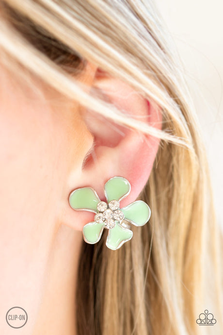 Paparazzi - Island Iris - Green Clip-On Earrings - Klassy Jewelz Boutique
