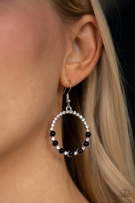 Paparazzi - Glowing Grandeur - Black Bead Hoop Earrings - Klassy Jewelz Boutique