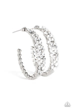 Load image into Gallery viewer, Paparazzi ~ A GLITZY Conscience ~ White Hoop Earrings