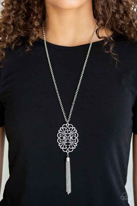 Paparazzi - A Mandala Of The People-Silver Filigree Pendant Necklace Set - Klassy Jewelz Boutique