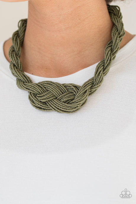 Paparazzi ~ A Standing Ovation ~ Green Knotted Seed Bead Necklace Set