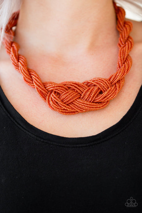 Paparazzi ~ A Standing Ovation ~ Orange Knotted Seed Bead Necklace Set