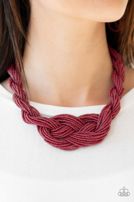 Paparazzi ~ A Standing Ovation ~ Red Knotted Seed Bead Necklace Set