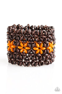 Paparazzi ~ Bahama Babe ~ Orange Wooden Bracelet with Stretchy Bands