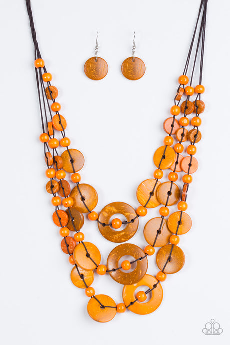 Paparazzi ~ Bali Boardwalk ~ Orange Wooden Bead Necklace Set