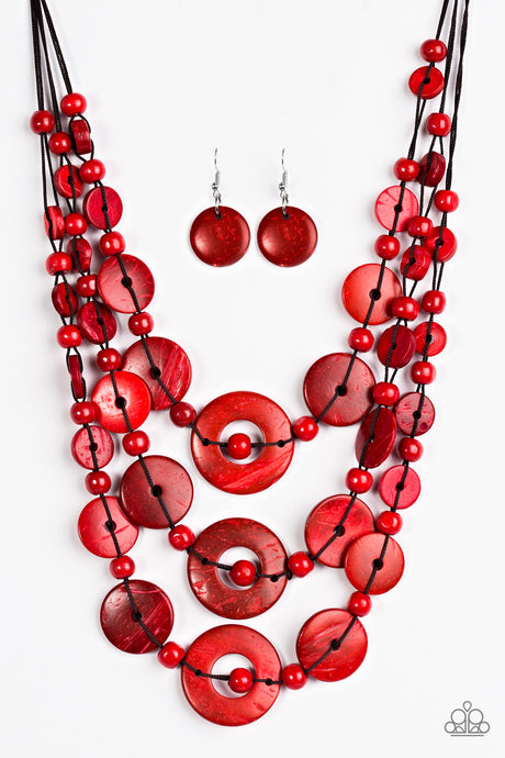 Paparazzi ~ Bali Boardwalk ~ Red Wooden Bead Necklace Set