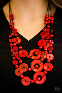 Paparazzi ~ Bali Boardwalk ~ Red Wooden Bead Necklace Set