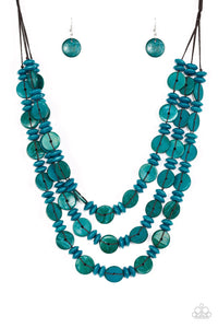 Paparazzi ~ Barbados Bopper ~ Blue Wooden Bead Necklace Set