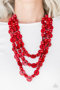 Paparazzi ~ Barbados Bopper ~ Red Wooden Bead Necklace Set