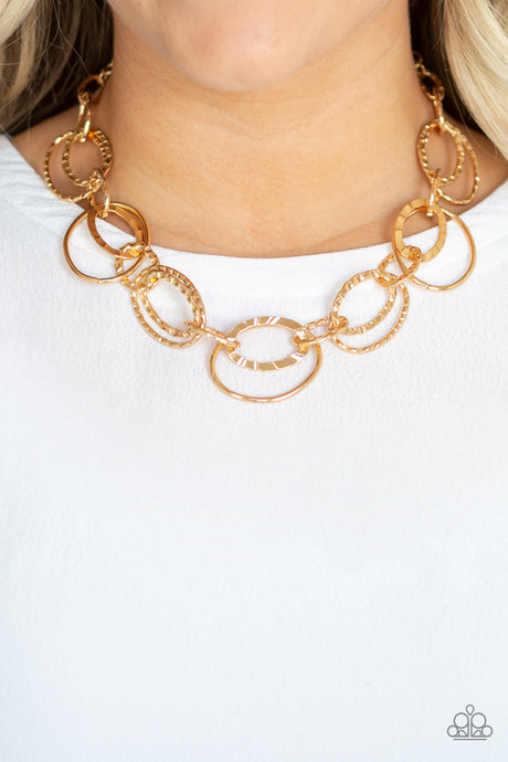 Paparazzi ~ Bend OVAL Backwards ~ Gold Necklace Set