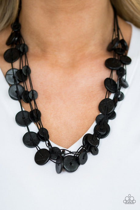 Paparazzi ~ Bermuda Beach House ~ Black Wooden Discs Necklace Set