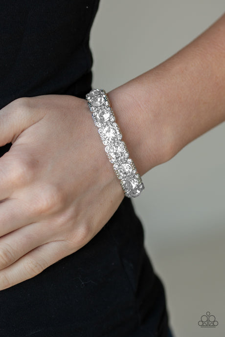Paparazzi - Blinged Out - White Bracelet (Life of the Party Exclusive)