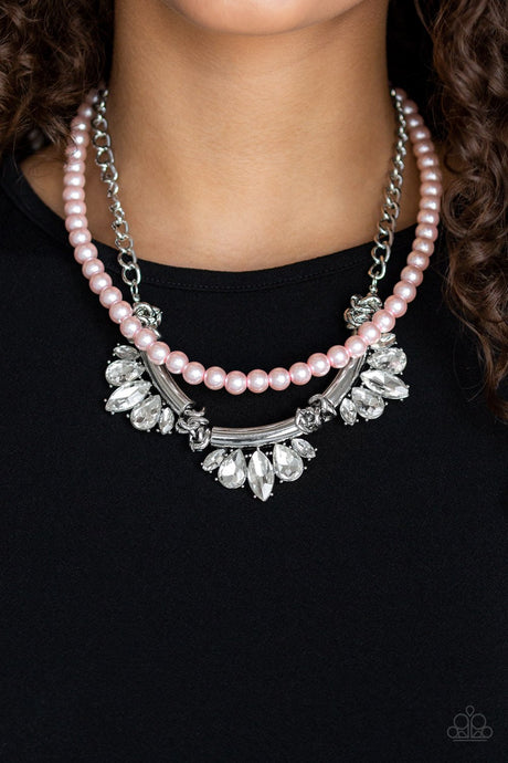 Paparazzi ~ Bow Before The Queen ~ Pink Pearl Necklace Set (Life of the Party Exclusive)