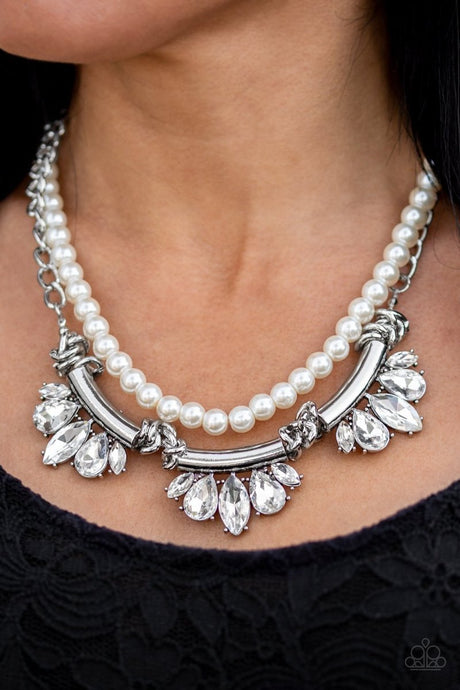 Paparazzi ~ Bow Before The Queen ~ White Pearl Necklace Set