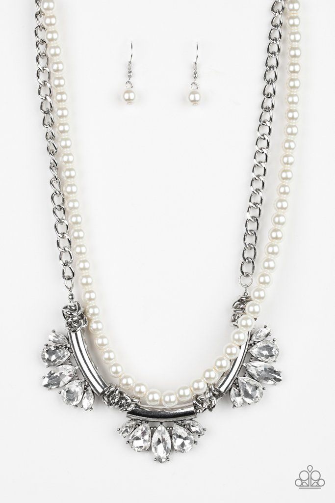 Paparazzi ~ Bow Before The Queen ~ White Pearl Necklace Set