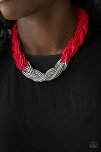 Paparazzi ~  Brazilian Brilliance ~ Red and Silver Seed Bead Necklace Set