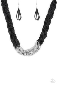 Paparazzi ~ Brazilian Brilliance ~ Black  and Silver Seed Bead Necklace Set