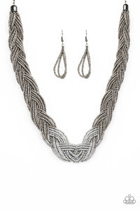 Paparazzi ~ Brazilian Brilliance ~ Silver Seed Bead Braided Necklace Set