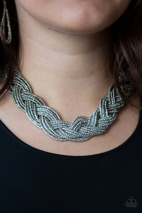 Paparazzi ~ Brazilian Brilliance ~ Silver Seed Bead Braided Necklace Set