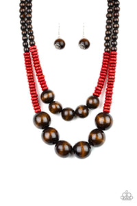 Paparazzi - Cancun Cast Away - Red  Wooden Bead Necklace - Klassy Jewelz Boutique