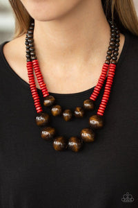 Paparazzi - Cancun Cast Away - Red  Wooden Bead Necklace - Klassy Jewelz Boutique