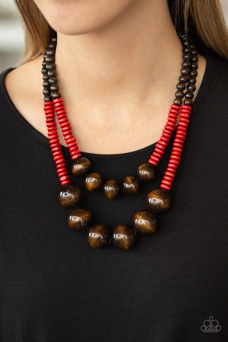 Paparazzi - Cancun Cast Away - Red  Wooden Bead Necklace - Klassy Jewelz Boutique