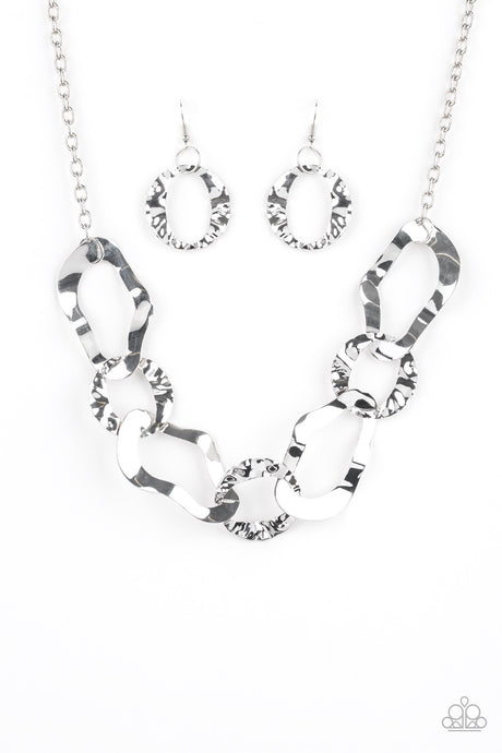 Paparazzi ~  Capital Contour ~ Silver Necklace Set