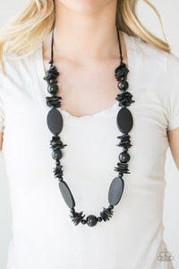 Paparazzi ~ Carefree Cococay ~ Black Wooden Bead Necklace Set