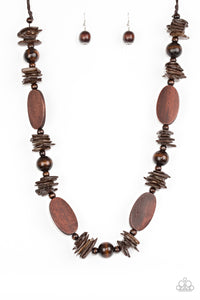 Paparazzi ~ Carefree Cococay ~ Brown Wooden Bead Necklace Set