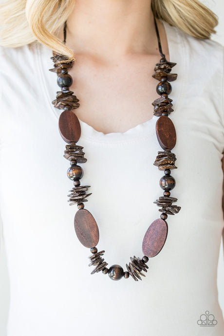 Paparazzi ~ Carefree Cococay ~ Brown Wooden Bead Necklace Set