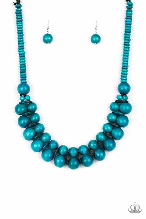 Paparazzi - Caribbean Cover Girl - Blue Wooden Bead Necklace - Klassy Jewelz Boutique